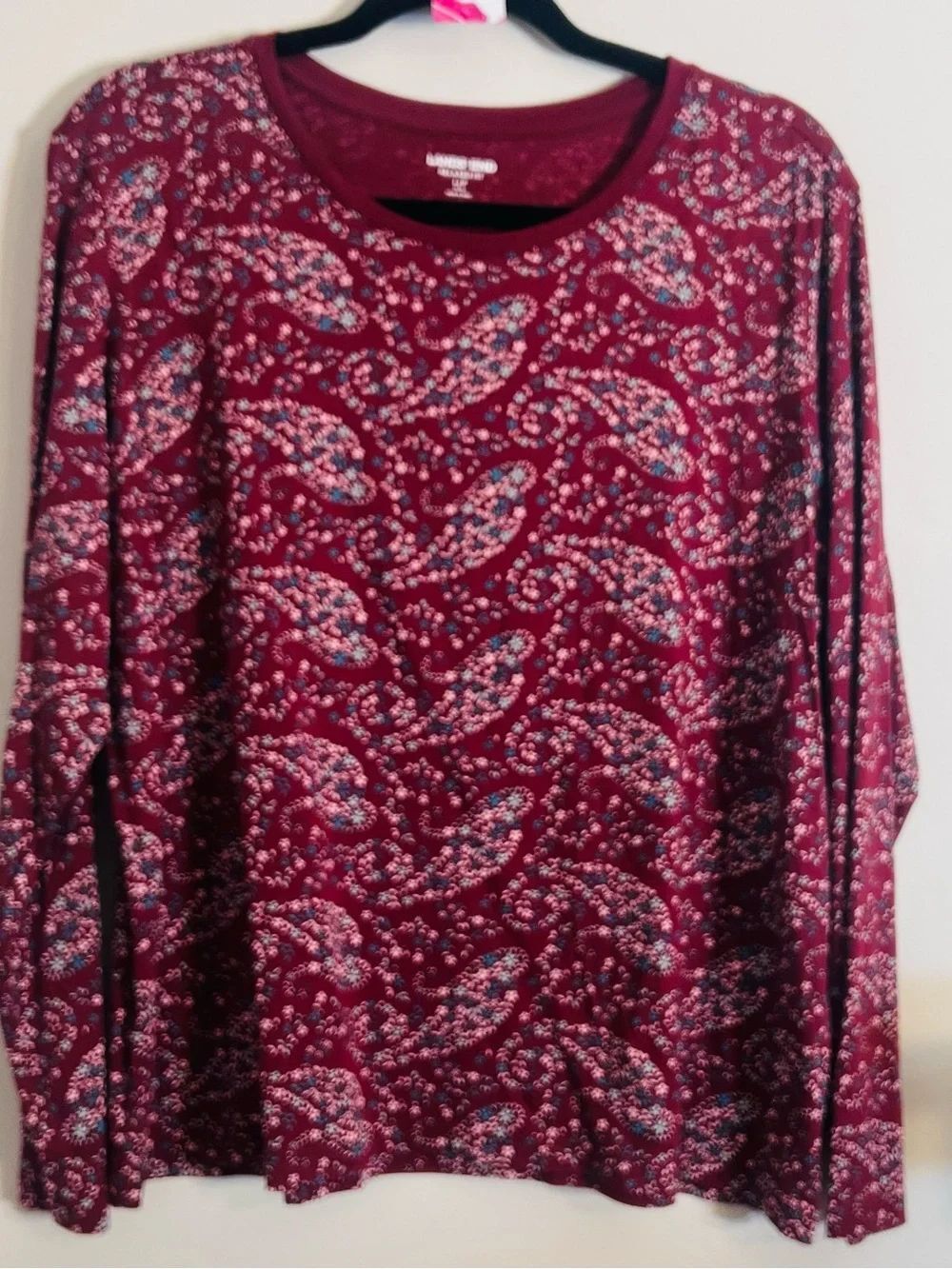 Lands'βEnd Burgundy Paisley Long Sleeve Tee